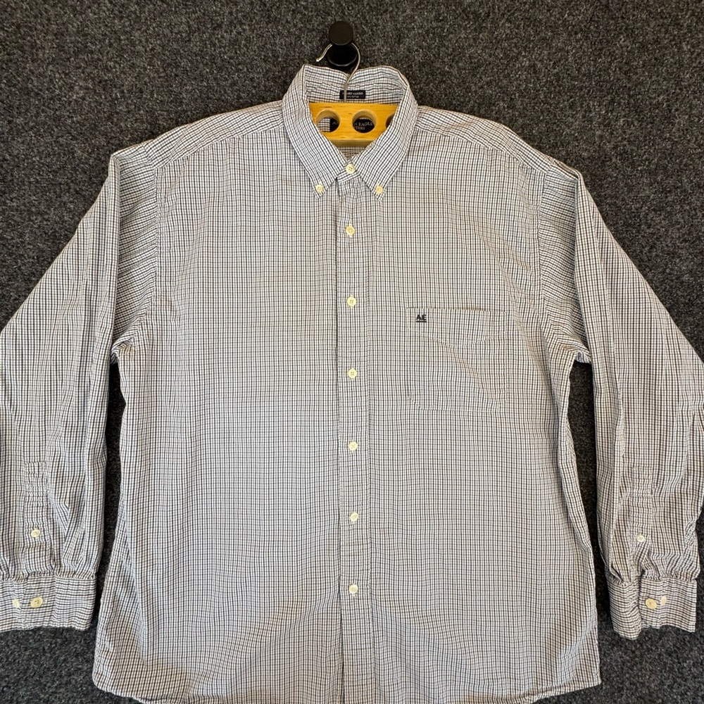 American Eagle Outfitters White and Blue Micro-Check Button-Down Shirt
